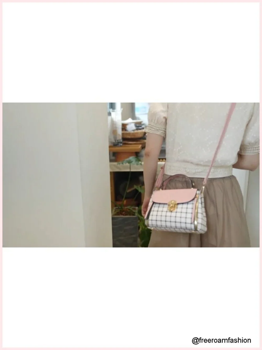 Plaid Pattern Satchel Crossbody Bag with Bear Pendant Lightweight Adjustable